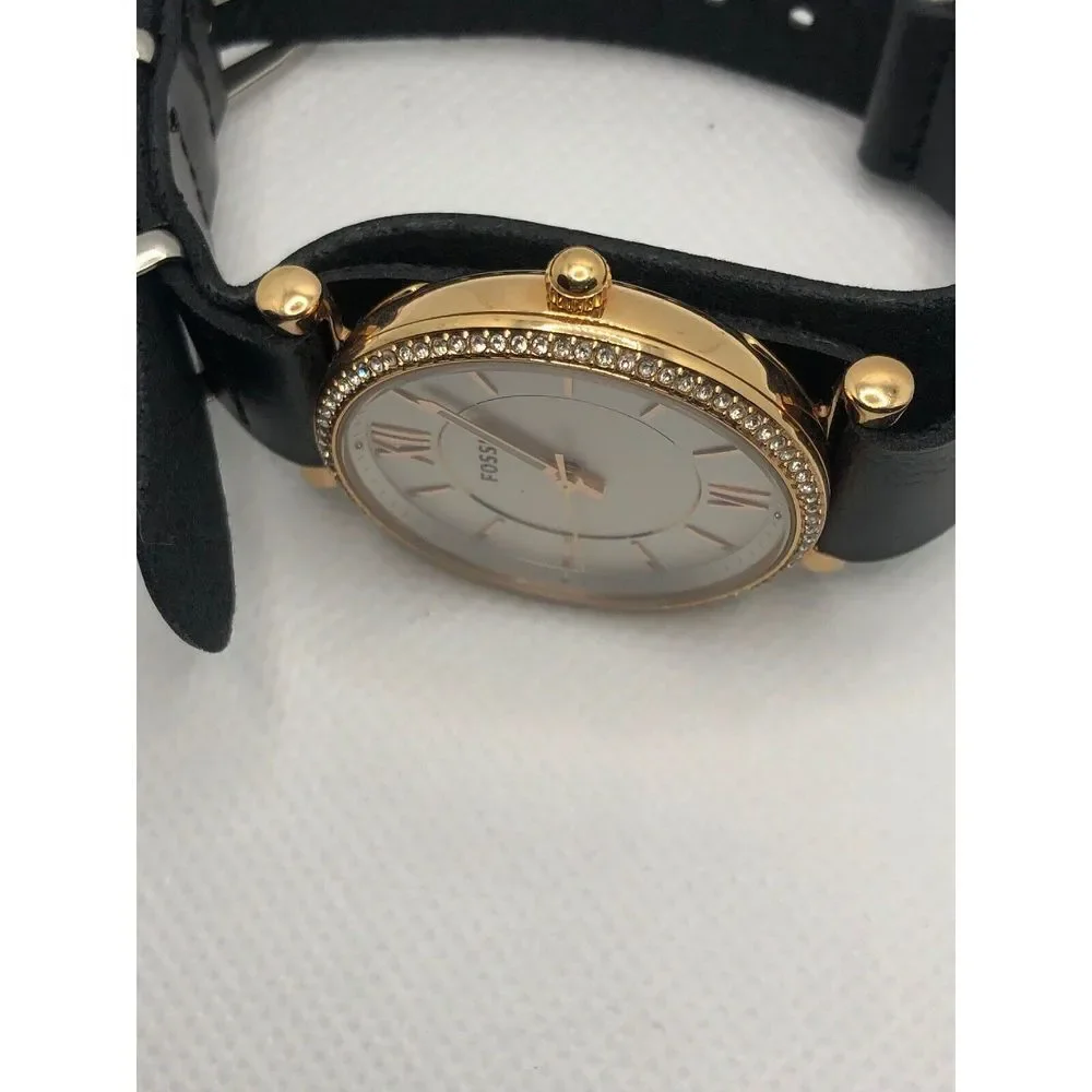 Fossil ES4428 Women's Black Leather Analog Dial Quartz Genuine Wrist Watch HO334